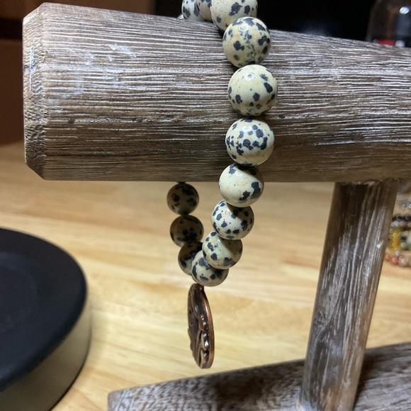 Dalmatian Jasper Beads (10 mm) with Copper Moon/Hearts Charm - Picture 9 of 12